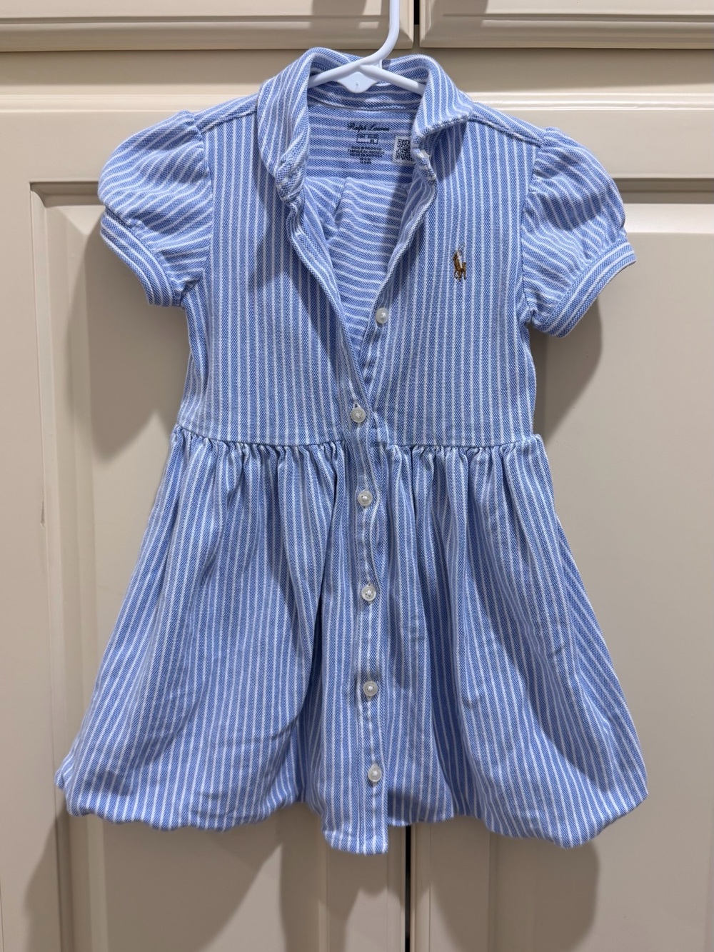 Ralph Lauren Toddler Girls' 18 mo. Light Blue Striped Polo Dress - Picture 2 of 3
